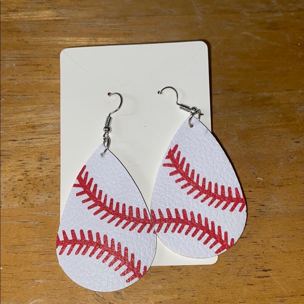 White and Red Baseball Earrings